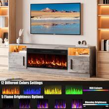 Modern Fireplace TV Stand With 36" Electric Fireplace, And Storage Cabinet With LED Light For TVs Up To 80" - High Gloss Wood Design For Living Room - 查看 4