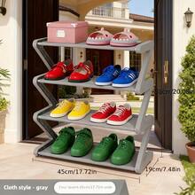 1 pieza Estantería para zapatos de 4 niveles en forma de Z, caja de almacenamiento independiente de plástico duradero, diseño curvo, estantería de almacenamiento multifuncional, estantería para zapatos autónoma de fácil montaje, sin herramientas requeridas, diseño compacto, apta para sala de estar o dormitorio, apilable y ahorradora de espacio, caja para zapatos, estantería vertical para zapatos - Multicolor - Ver 6