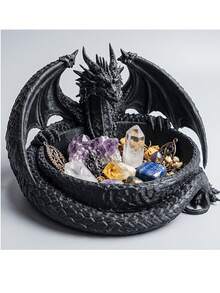  1pc Black Coiled Dragon Resin Storage Tray, Gothic Witchy Crystal Stone Display Dish, Multi-Purpose Jewelry Key Coin Organizer, Wicca Altar Spiritual Desktop Decor Gift - Multicolor - View 8