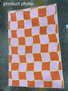 1 pieza Alfombra de área a cuadros rosa y naranja, alfombra de sala de estar, alfombra de área, alfombra de área pequeña, tapete, decoración del hogar, alfombra de sala de estar grande, alfombra redonda, decoración del hogar de sala de estar, decoración de habitación, alfombra lavable - Multicolor - Ver 3