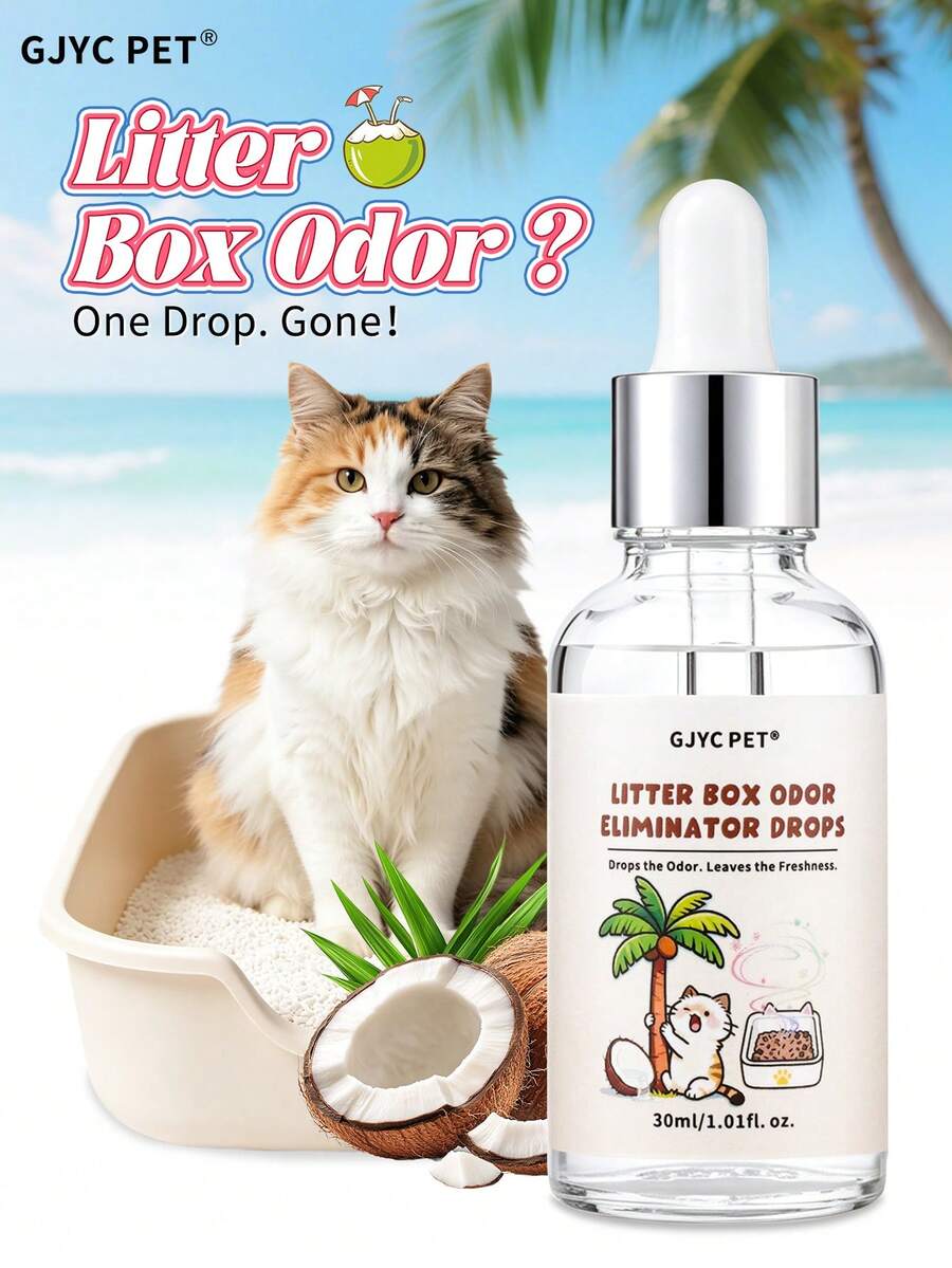 GJYC PET Liquid Cat Litter Deodorizer – Tropical Coconut Scent, Works With Clumping, Crystal & Clay Litter, Eliminates Odors At The Source, 1.01 Fl Oz - 30ml - View 1