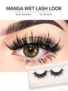 Mkhlina 濕亮感漫畫假睫毛 尖端蓬鬆仿貂毛 顯眼濃密可重複使用條狀假睫毛 (N3) - 黑色 - 查看 6