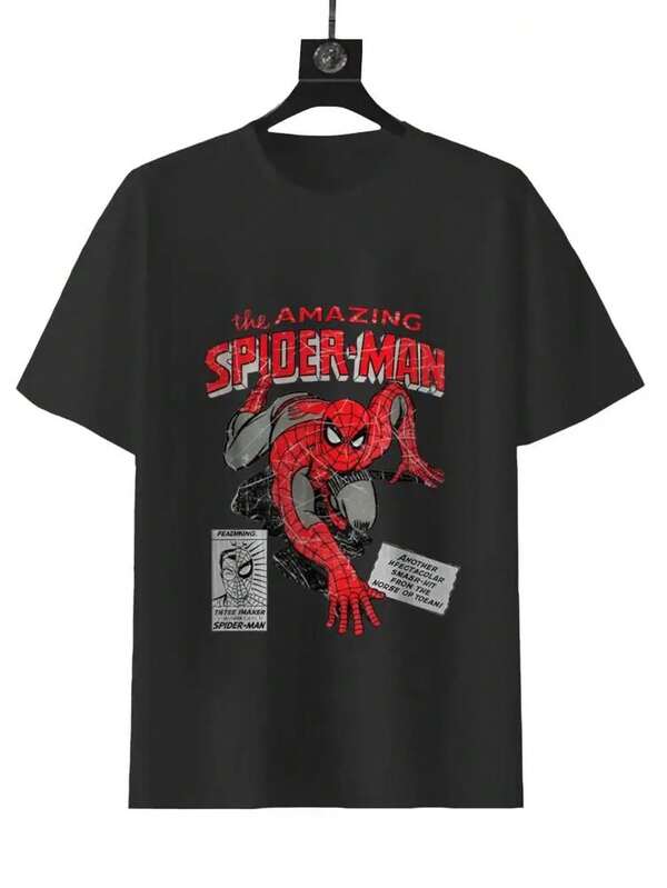 Disney MARVEL The Amazing Spider-Man Retro Comic T-Shirt BlackGraphic Tee For Fans Of Classic Superhero Design MediumSize 100% Cotton.Holiday Accessories.