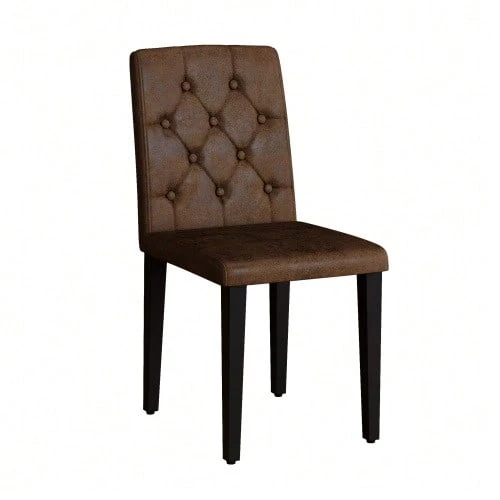 Set Of 4 Dining Chairs In Retro Brown With A Velvet-Look Finish, Made From Plastic Fabric. The First Choice For European Dining Areas, Featuring Black Metal Legs For Versatile Styling Options. - 棕色 - 查看 1