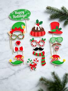 64pcs Christmas Party Photo Props, Christmas Photo Booth Props, Christmas Selfie Props, Holiday Party Photo Props, Shiny Christmas Props, Photo Booth Set, Christmas Party Decoration, Reusable Photo Props, Winter Party Gifts, New Year And Christmas Celebration, Family Gathering Activities - Multiple Styles - View 4