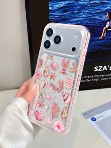 1pc Pink Frame Transparent Minimalist Lens Protection Anti-Drop Anti-Collision Underwater Shell Seahorse Coral Pattern Phone Case Personalized Compatible With IPhone 16 Pro Max 17/16/15/14/13/12/11 Protective Case Air Compatible With Samsung Series - Multicolor - View 4