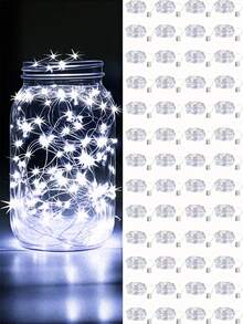 20/10/1 pieza Luces LED de cadena mini alimentadas por batería, luces de luciérnaga y estrella de alambre de cobre centelleantes, adecuadas para frascos de albañilería, decoración de centros de mesa para bodas, fiestas y Navidad, decoración de sobremesa, luces de cadena de alambre plateado de 100 cm, luces mini para dormitorio (blanco) - Multicolor - Ver 1