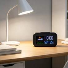 Screen Weather Alarm Clock | Real-Time Temperature And Humidity Monitoring With Weather Icons | Large Digital Display And Snooze Function | Suitable For Bedside Table, Desktop, Dormitory Electronic Alarm Clock Battery Powered (Battery Not Included) - Multicolor - View 4