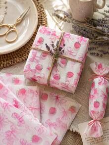 10/20/25/50 Sheets Strawberry Bow Pattern Tissue Paper, Suitable For DIY Crafts, Party Gifts, Bouquet Wrapping, Clothing Packaging And Birthday Gift Decoration - Strawberry Bow - View 3