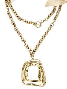 1pc Geometric Metal Exaggerated Chain Square & Round Asymmetric Pendant Necklace For Women - Gold 2 - View 3