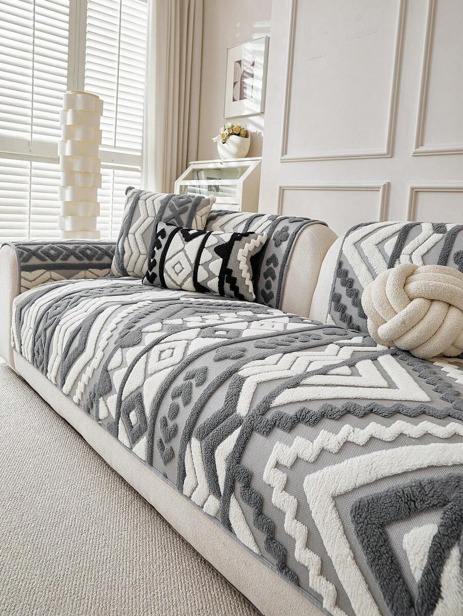 1pc Soft Cotton Velvet Bohemian Style Sofa Cushion Pad For 1/2/3/4 Seater Sofa, Armrest Backrest Cushion, Sofa Cover, All Season - Grey - View 1