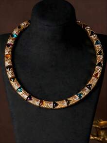 European Style Segmented Embossed Wave Pattern Colorful Glass Enamel Decorative Necklace And Earrings Set, Holiday Accessory, Gift - Necklace - View 6