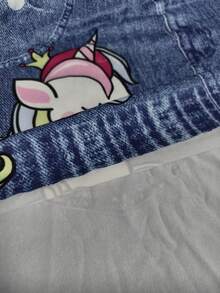 Girls Unicorn Graphic Print Round Neck Knitted Long Sleeve Casual Dress, Lightweight Spring/Autumn Party Gift Outfit - Pink - View 9