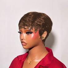 1B Hair Short Pixie Cut Wig With Bangs, No Glue No Lace Front, Short Layered Trim, Fully Machine Woven, Easy To Wear, Suitable For All Ethnicities - Multicolor - View 16
