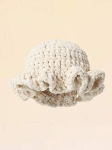 1pc Women's Handmade Knitted Solid Color Ruched Bucket Hat, Exaggerated Design, Fashionable Winter Knitted Hat - A - View 9
