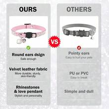 Cat Rhinestone Breakaway Collar With Bell, Quick Release Safety Buckle Design, Suitable For Small Cats And Small Dogs, Cute Soft Cat Collar For Women And Men - Pink - View 4
