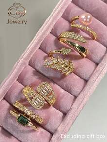 Set Of 5 Charming Cubic Zirconia Rings, Women's Wedding Anniversary Gift (Gift Box Not Included) - 1# - View 7