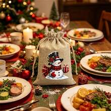 1/6/12pcs,Christmas Burlap Gift Bags, Christmas Gift Bags, Reusable Drawstring Bags, 5 Christmas-Themed Designs Randomly Shipped, Suitable For Christmas Party Favors, Birthday Gifts, Christmas Tree Decorations - Multicolor - View 2