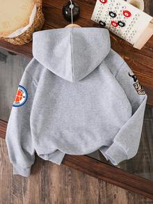 Young Boy Letter Print Warm Sweatshirt - Grey - View 2