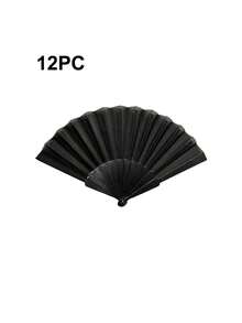 1 pieza Abanico de mano plegable de plástico de unicolor, accesorio para fiesta, banquete y boda - Negro - Ver 8