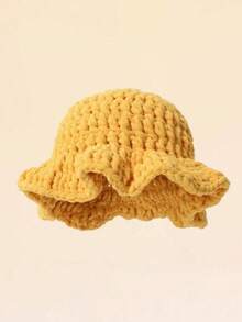 1pc Women's Handmade Knitted Solid Color Ruched Bucket Hat, Exaggerated Design, Fashionable Winter Knitted Hat - A - View 4