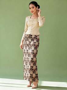 1件花卉印花優雅女款裙子，春/夏 - 咖啡棕 - 查看 6