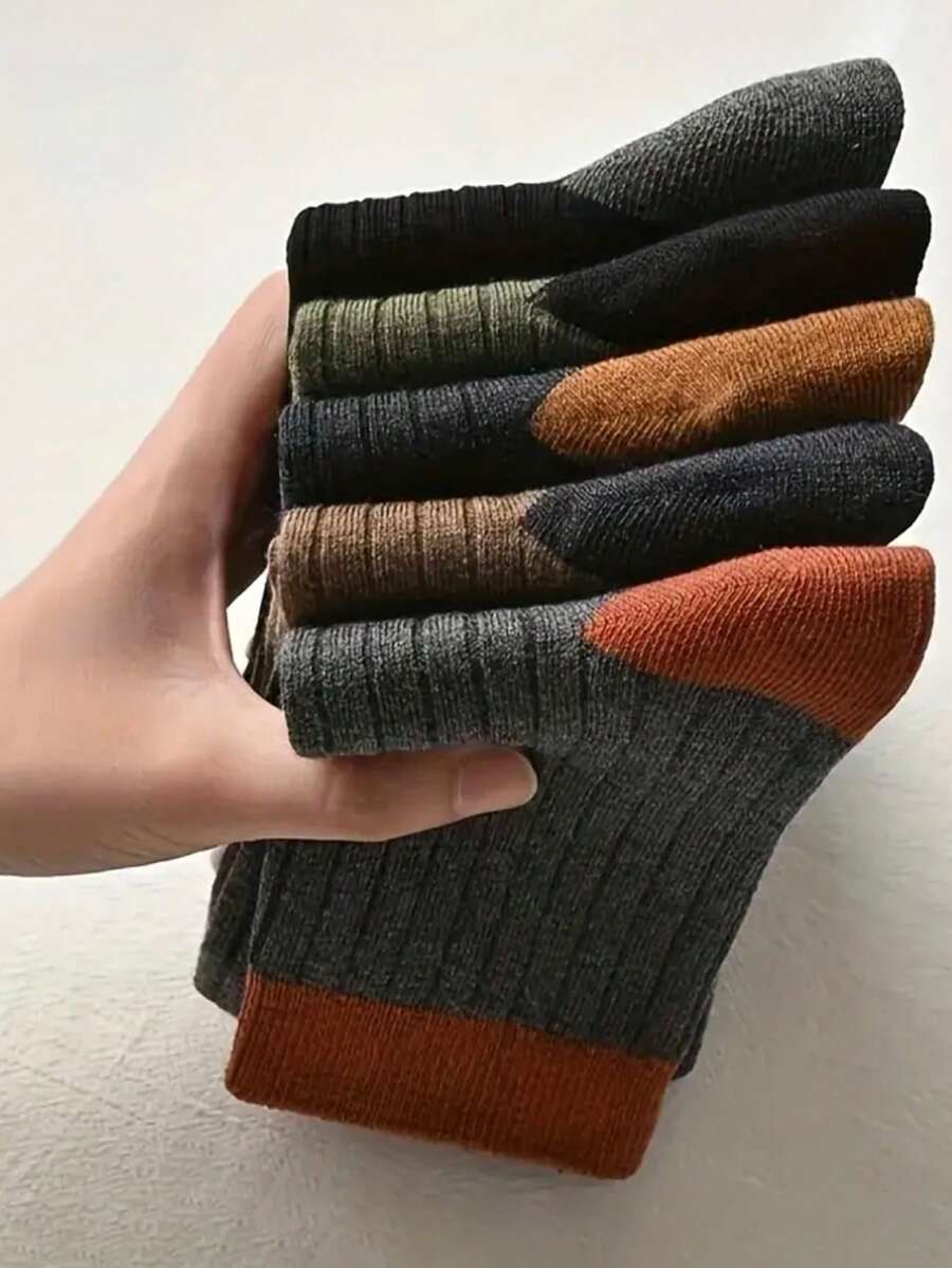 1/5 Pairs Men's Thick Mid-Calf Socks, Solid Color Letter Socks, Sports Casual Business Socks - Multicolor - View 1