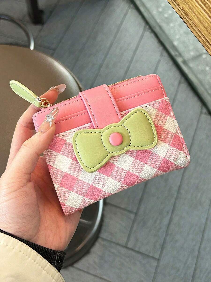 XD Korean & Japanese Style Bow Knot Multi-Slot Coin Purse, Student Bi-Fold Card Holder, Children's Wallet Zipper Card Sleeve Bank Card ID Holder, Hand Washable Fiber, Pocket Wallet, Small Item Handbag Coin Purse