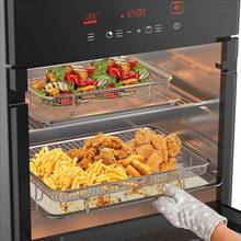 1 Set Multifunctional 2-In-1 Stainless Steel Oil Drainer & Baking Tray Set, Rectangular Oil Control Rack Cooked Food Filter Tray, Stainless Steel Material, Suitable For Home Oven Fried Chicken Wings And French Fries, Deep Frying And Grilling, Kitchen Filter, Outdoor Camping BBQ, Home Kitchen Supplies, Home Oven Baking, Air Fryer Baking Accessories, Suitable For Autumn Promotion, Halloween And Christmas Events - Multicolor - View 3