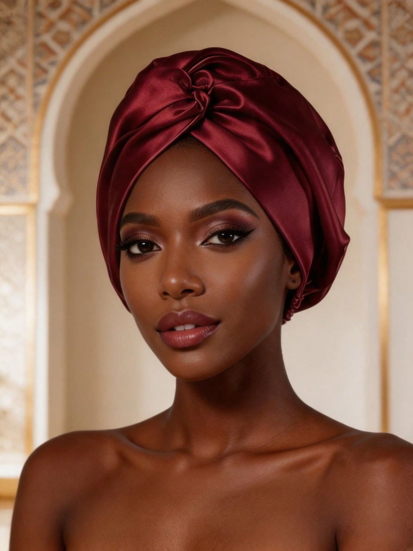 1 Buah Penutup Rambut Wanita Model Silang Ganda, Topi Rambut Muslim Polos, Penutup Kepala Tidur Wanita Model Silang - Merah - View 1