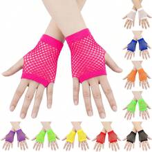 1 Pair Women Sheer Mesh Fishnet Fingerless Gloves, Gothic Punk Elastic Arm Warmers, Sexy Breathable Sun Protection Gloves For Nightclub Cosplay Party - Multicolor - View 9