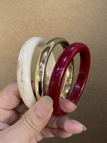 3件組時尚復古粗款多色不對稱壓克力手環套組，適合女性日常配戴，送給朋友與家人的禮物 - 彩色 - 查看 1