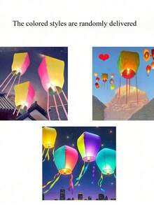 5pcs/Set White Oval Floating Wish Lanterns, Multi-Piece Holiday Decoration Handmade Thick Paper Sky Lanterns, Kongming Lanterns - Random Style - View 5