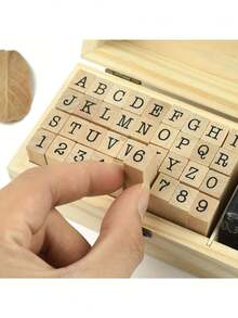 Stempel Kayu Huruf & Angka (Dengan Bantalan Tinta) Cocok Untuk Pengrajin & Penggemar DIY - Beraneka warna - View 5