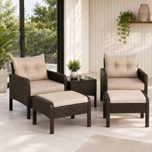 5 Pieces Patio Rattan Sofa Ottoman Furniture Set With Cushions - Beige - View 12