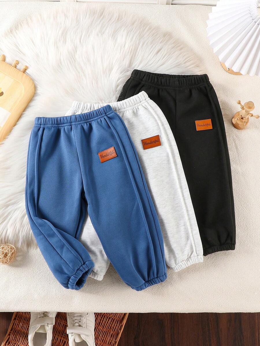 Bhchntiy 3pcs Baby Boy Autumn/Winter New Letter Patch Casual Fashion Solid Color Sweatpants - Multicolor - View 1