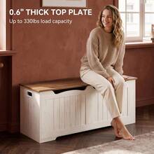 Halupeit 47.2-Inch Wooden Flip Storage Box, Double Hinged White Storage Stool With Handle, Versatile For Foyer Bedroom And Living Room - White Brown - View 4