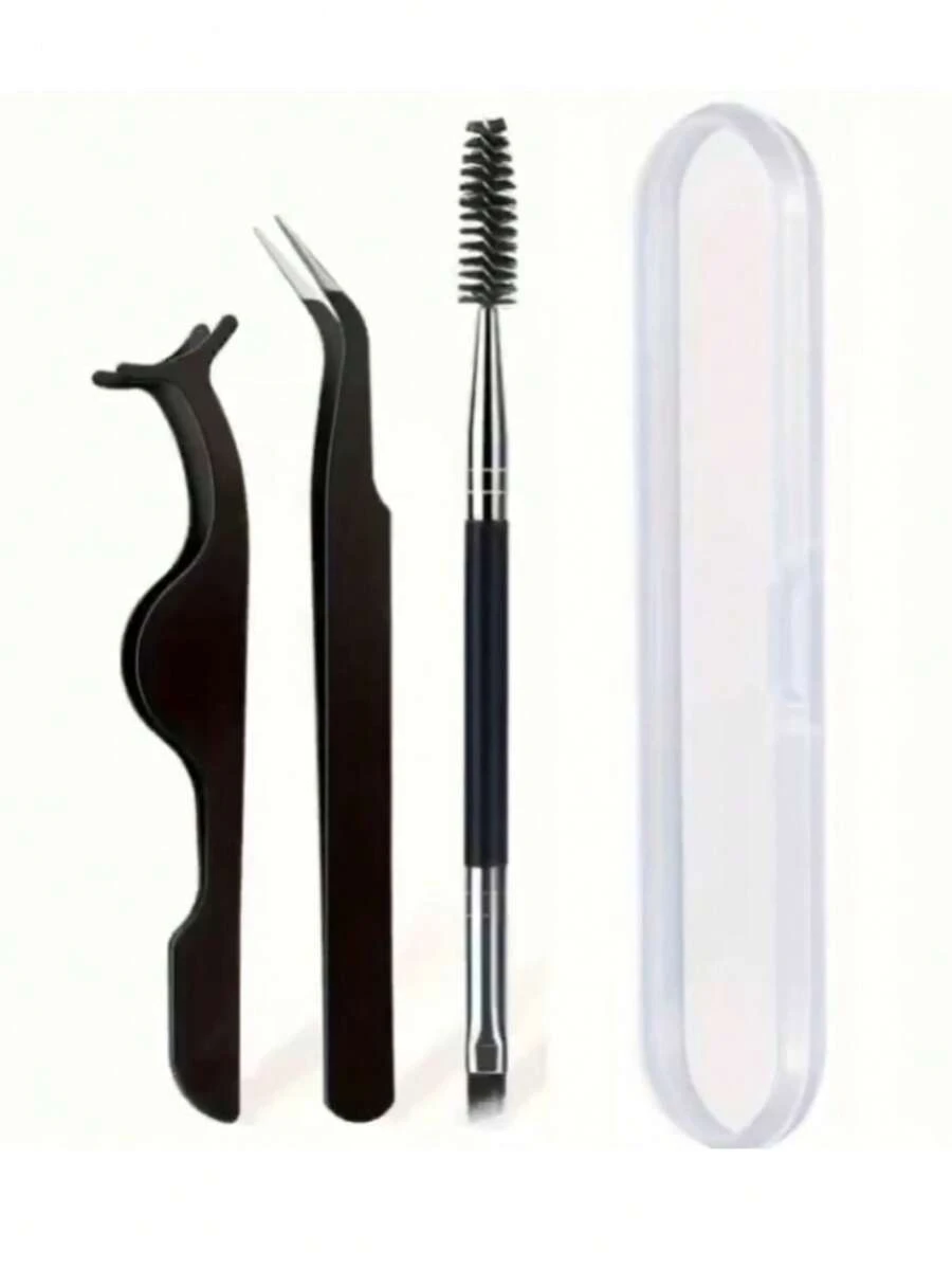 3/2pcs/1set, Curved Tweezers, Eyelash Curler And Eyelash Brush, Curved Tweezers And Curved Eyelash Curler Combination, Better Meet Multi-Level Eyelash Extension Needs, Enhance Experience - Multicolor - View 1
