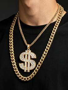 2pcs Hip Hop Punk Gold Necklace Exaggerated Large Chain Set, Vintage Punk Style, Suitable For Party, Halloween, COS - Yellow Gold - View 1