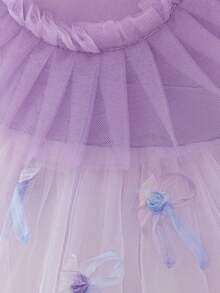 Baby Girls Long Sleeve Multi-Color Bow Tulle Cute Birthday Dress, Fabric Floral Pattern Random Cut, Headband Not Included - Mauve Purple - View 8