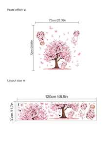 1pc Pink Cherry Blossom Cute Rabbit Bouquet Butterfly Wall Decor Sticker, Removable Room Decoration Wall Decal For Bedroom, Living Room, Girls' Children's Room - 1PC - View 6