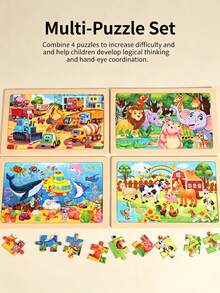 Puzzle Kayu 4-in-1, Cocok untuk Mainan Edukasi Prasekolah, Tema Hewan Kartun & Fantasi, Menumbuhkan Fokus & Kesabaran, Hadiah Sempurna untuk Hari Anak - MultiWarna - View 6