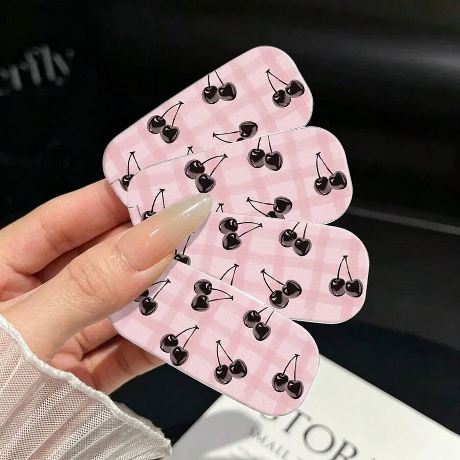 1pc Minimalist New Cartoon Plaid Cherry Adhesive Makeup Mirror Phone Stand Foldable Mirror Binge-Watching Stand - Multicolor - View 1