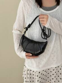 2026 Fashion New Patchwork Horn Women's Bag Solid Color Versatile Crossbody Bag Niche Design New Commuter Fashion Shoulder Bag - Black - View 4