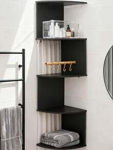 1 Creative Wall-Mounted Corner Shelf, 5-Tier Semicircular Wall Shelf, Wall-Mounted Bookshelf (Lamp Not Included) - Black - View 3