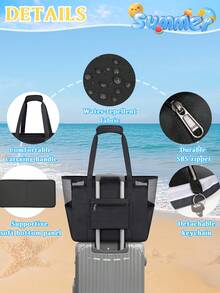 Large Capacity Beach Tote Bag For Women, Mesh Sandproof Travel Bag With Removable Pouch & Multi Storage Pockets - Multicolor - View 5