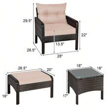 5 Pieces Patio Rattan Sofa Ottoman Furniture Set With Cushions - Beige - View 8