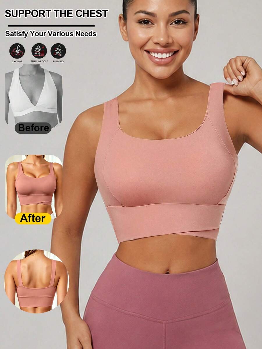 Yoga Tank Tops Breathable Sports Bra With Shockproof And Gathered Function Giving You A Beautiful Back Shape Workout Tank Gym Top Fall - Coral Orange - View 1