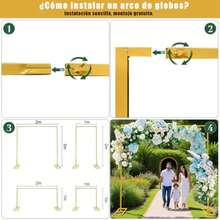 2 x 2m Arcos para Decoracion D Globos, Estructura para Globos, Extraíble, con Base Acolchada. Arcos para Decoracion, Adecuado para Bodas, Fiestas de Cumpleaños, Eventos en El Jardín Dorado - Multicolor - Ver 7