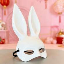 Women Bunny Rabbit Half Face Mask, Long Ear Masquerade Mask, Halloween Cosplay Costume Accessory For Party Club Night Event, Black White - Multicolor - View 6